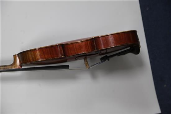 A fine French violin by Jacques-Pierre Thibout, Paris 1838, length of back 14in., crocodile skin case